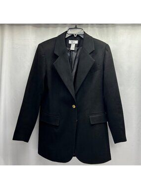 Bice Women's Black Wool Blazer Size 10 Gold Button Single-Breasted Classic Style